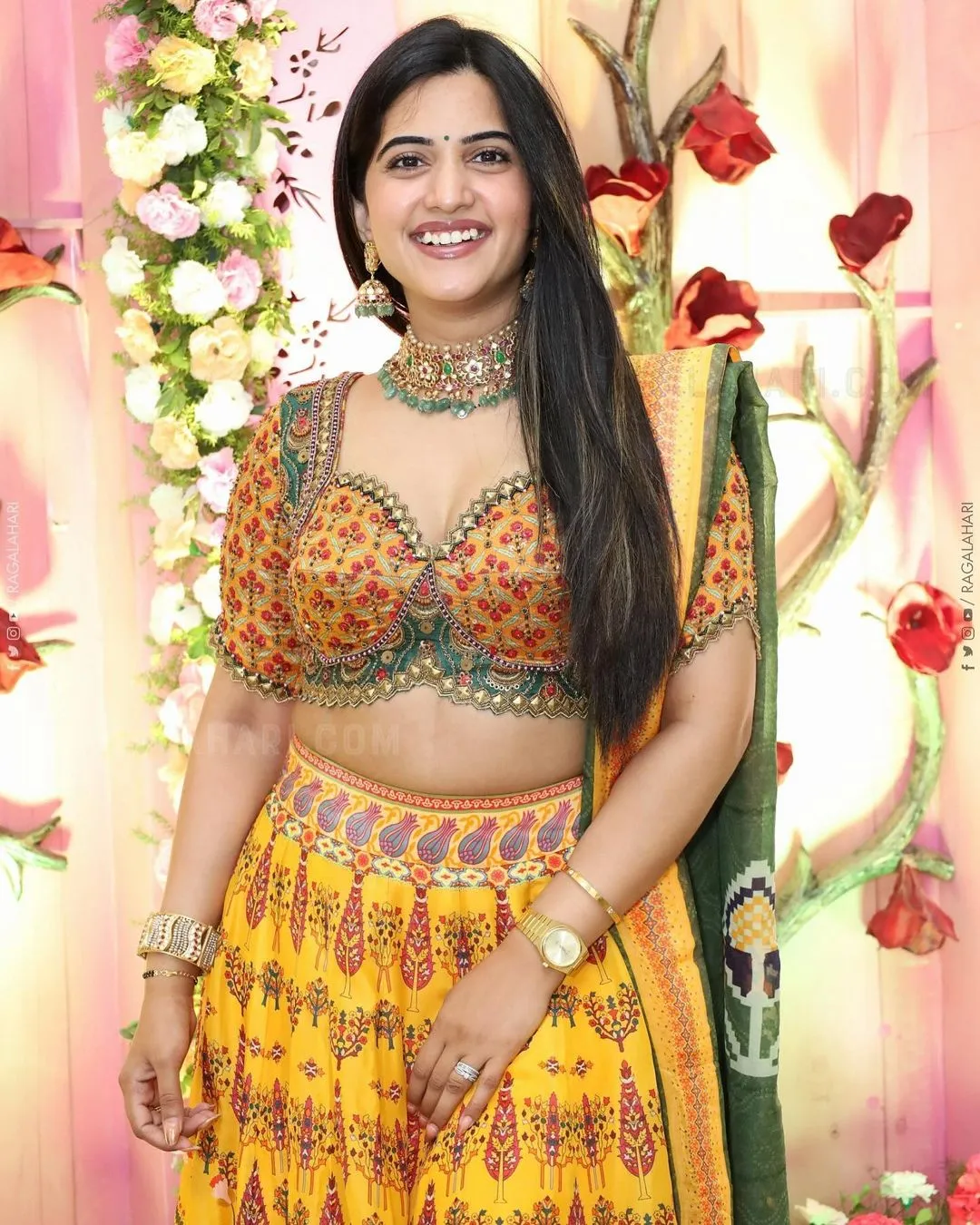 Telugu Actress Sravanthi Chokarapu Stills in Yellow Lehenga Choli